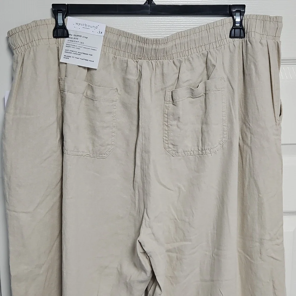 Westbound Linen Blend Mid‎ Rise Straight Leg Lightweight Pant: Natural: Size- 3X